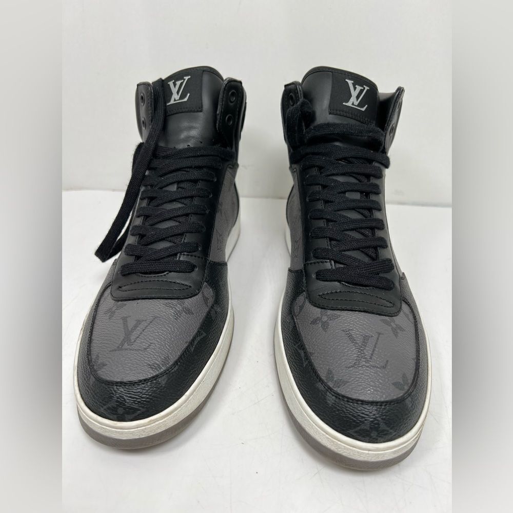 Louis Vuitton Trainer Sneaker Rivoli Boot High Top US 8.5 Mens Monogram Eclipse - Picture 3 of 11